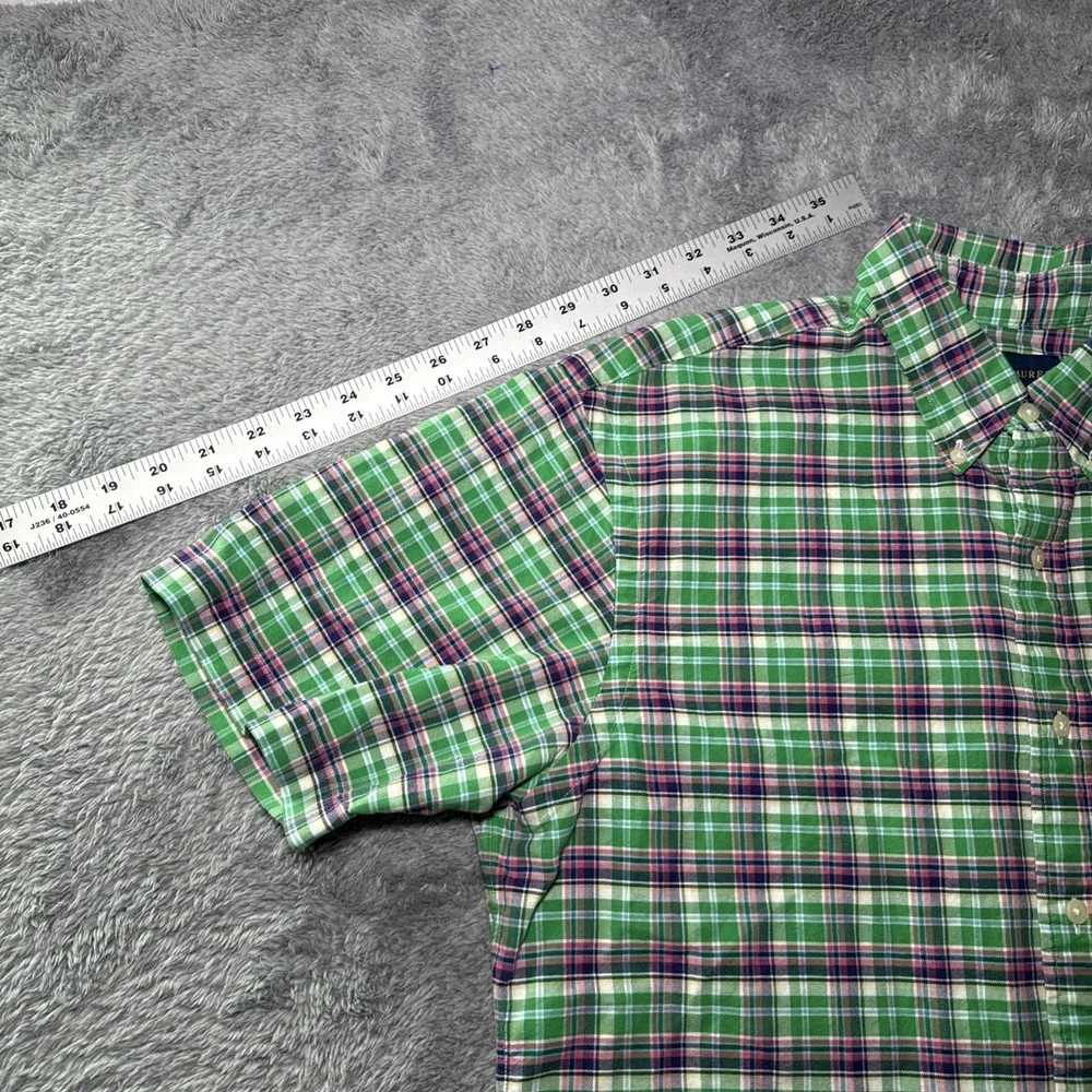 Ralph Lauren Slim Fit Men's SZ L Short Sleeve Button Down Shirt Plaid Flesh Pony